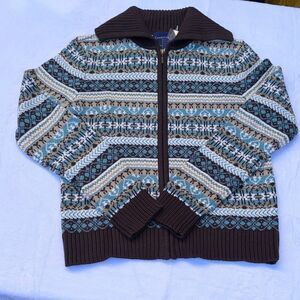 Vintage Charter Club Cotton Fair Isle Zip Up Cardigan Size Small Petite